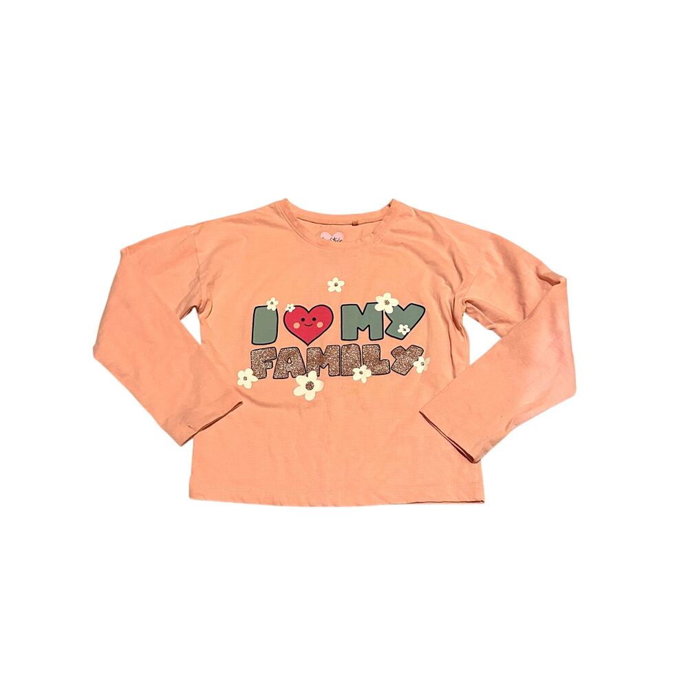 Girls Freestyle Graphic Tee Size 10 Peach I Love My Family Long Sleeve